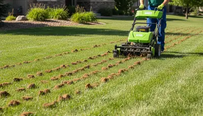 Professional core aeration on residential lawn in Littleton, CO by Chop Chop Landscaping