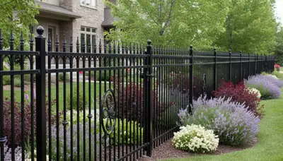 Ornamental black metal fence installation showcasing expert craftsmanship in Littleton, CO landscaping