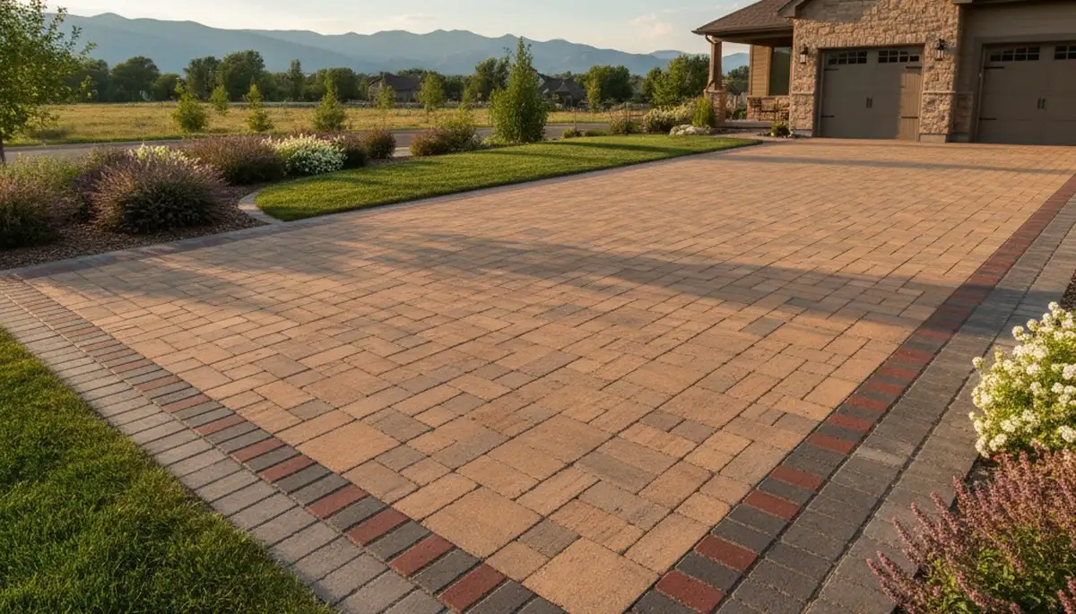 Decorative driveway paver border and edging by Chop Chop Landscaping in Littleton, CO