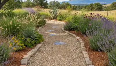 Pea gravel garden path with defined edging in Littleton, CO landscape by Chop Chop Landscaping