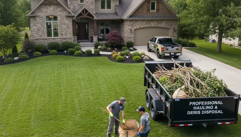 Professional yard waste removal and debris hauling at a Littleton, CO residential property cleanup